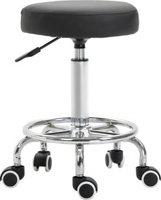 Vinsetto Görgős Szék Beállítható Munka Szék Lábgyűrűvel, Forgó Szalon Szék Kerekekkel Műbőrből Fekete Ø42 x 50-64 cm | Aosom