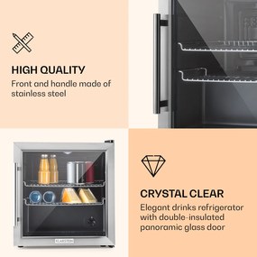 Klarstein Beersafe L, hűtőszekrény 47 liter, E energiahatékonysági osztály, üvegajtó, rozsdamentes acél
