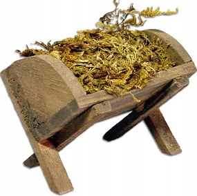 Állatos vályú mohával a betlehemek díszítéséhez- 5,5cm magas, 8-10cm-es figurákhoz