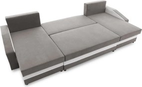 Sparta sarokkanapé, 1 ágyneműtartóval, szövet anyag, univerzális oldal, hab töltet, szürke - fehér