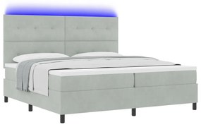 Bokszrugós Ágy Matrallel és LED Fénnyel Szürke 200x200 cm Bársony