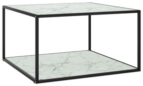 Fekete dohányzóasztal fehér márvány mintás üveggel 90x90x50 cm