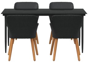 5 Darabos Kerti Étkező Szett Fekete Pólus Rattan