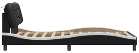 fekete és fehér műbőr ágykeret fejtámlával 100x200 cm