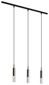 Modern fekete sínrendszer 3 fekete függőlámpával, füstüveggel, 1 fázisú - Slimline Loyce