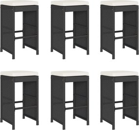 vidaXL 6 db fekete polyrattan kerti bárszék párnával