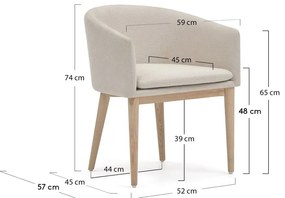 Krémszínű kárpitozott karfás étkezőfotel Harlan – Kave Home