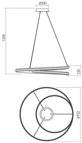 Redo 01-4363 - LED dimmelhető kábeles függeszték TORSION LED/60W/230V fehér