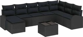 vidaXL Kerti Kanapé Szett párnával 9 pcs Fekete Poli rattan