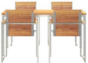 5 Részes Kert Étkezőkészlet Tömör Tíkfából, Kültéri Étkezőasztal 150x90x75 cm Tömör Tíkfából