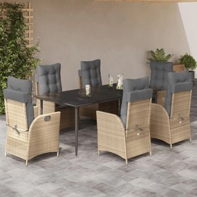 7 részes bézs polyrattan kerti étkezőgarnitúra párnákkal