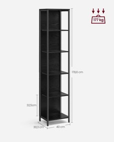 VASAGLE 6 szintes könyvespolc állítható LED-világítással, 178,6 cm, ébenfekete