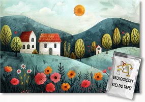 Fotótapéta Flizelina Gyerekek Tájkép Hegyek Házak Rét Virágok 400x280 ragasztó