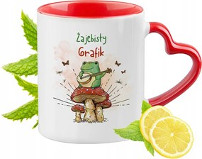 Grafika Piros bögre szív alakú füllel Ajándék