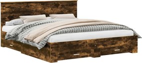 vidaXL Ágykeret fejtámlával fiókkal Füstölt tölgy 200 x 200 cm Faanyag