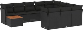 vidaXL 11 részes fekete polyrattan kerti ülőgarnitúra párnákkal