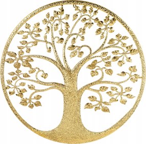 Fali dekoráció kerek fém arany virágzó fa ajándék