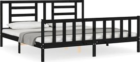 vidaXL fekete tömör fa ágykeret fejtámlával 200 x 200 cm