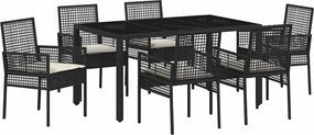 vidaXL Kert étkező szett 7 pcs Fekete polirattan