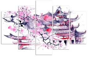 Gario Vászonkép Japán pagoda és cseresznyevirág - 5 részes Méret: 200 x 100 cm