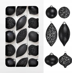 Karácsonyfa gömbök fekete Karácsonyi Szett 15 db-os karácsonyfadísz szett