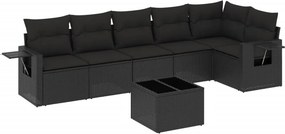 vidaXL 7 részes fekete polyrattan kerti ülőgarnitúra párnával