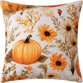 Mikroszálas párnahuzat FLOWERS AND PUMPKINS 45x45 cm, narancssárga