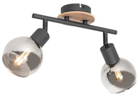 Mennyezeti lámpa fekete füstüveggel és fával 2 lámpás - Vidro