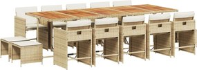 vidaXL 15 részes bézs polyrattan kerti étkezőgarnitúra párnákkal
