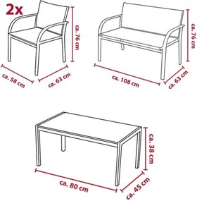 Kerti LOUNGE szett székekkel, paddal és asztallal, szürke