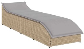 Összecsukható napozóágy párnával és tárolóval bézs polyrattan