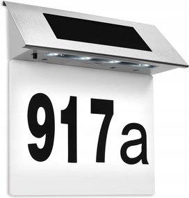 Napelemes Lámpa Házszámmal Rozsdamentes Acél Fehér