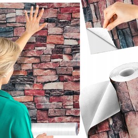 Öntapadós tapéta Fali Tégla Piros 10m x 0,45m