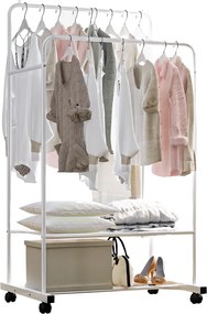 Kétsoros mozgatható akasztó, polcokkal, fehér, RAINER