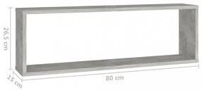 4 db betonszürke szerelt fa fali kockapolc 80 x 15 x 26,5 cm