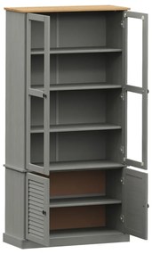 VIGO szürke üvegvitrines tömör fenyőfa szekrény 85x35x170 cm