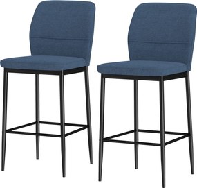 HOMCOM 2 db Bárszék Készlet Magas Konyhai Székek Háttámlával és Lábpihentővel, Velúrból Kárpitozva, Acél Váz, Modern Magas Székek Étkezőpulthoz, Kék |