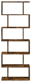 6 szintes füstös tölgy fa elválasztó könyvespolc 70x24x193 cm