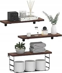 Fali Polc Szett 3 Db Fém Mdf Konyha Nappali Fürdőszoba