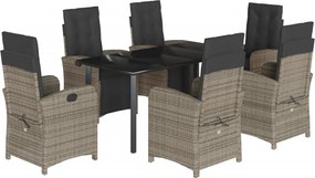 vidaXL 7 részes szürke polyrattan kerti étkezőgarnitúra párnával