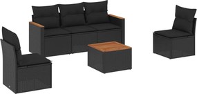 vidaXL 6 részes fekete polyrattan kerti ülőgarnitúra párnákkal