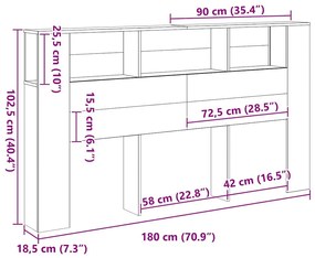 Fejhajtó szekrény Musta tammi 180 x 18.5 x 102.5 cm Faanyag