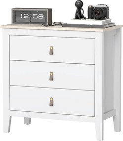 HOMCOM 3-Fiókos Komód a Hálószobába PU Fogantyúkkal, Komód Nappaliba, Előszobába 80x40x78.5 cm Fehér | Aosom