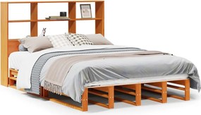 vidaXL viaszbarna tömör fa könyvespolcos ágy matrac nélkül 135 x 190cm