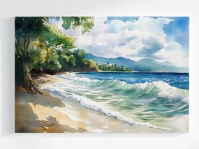 Poszter Tájkép Hawaii Trópusok Tengerpart Óceán Hullámok Pálmafák 120x80