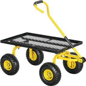 Outsunny Kerti Szállító Kocsi Kézi Trailer 4 Kerekű 94L x 48.5W x 100H cm Maximum Teherbírás 150 Kg Sárga Fém | Aosom