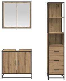 Fürdőszoba bútor szett 3 pcs kézműves tölgy 65 x 33 x 60 cm