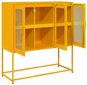 mustársárga hideghengerelt acél tálalószekrény 100,5x39x107 cm