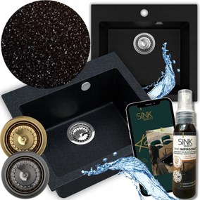 Gránit Mosogató Egymedencés Fekete Ferrum 1K60 Kézi Szifon