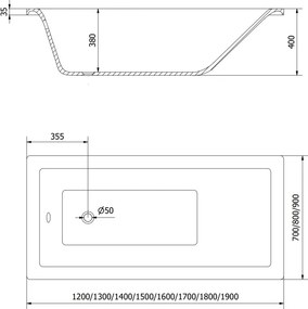 Mexen Cubik téglalap alakú kád 150 x 70 cm burkolattal, fehér - 55031507000X